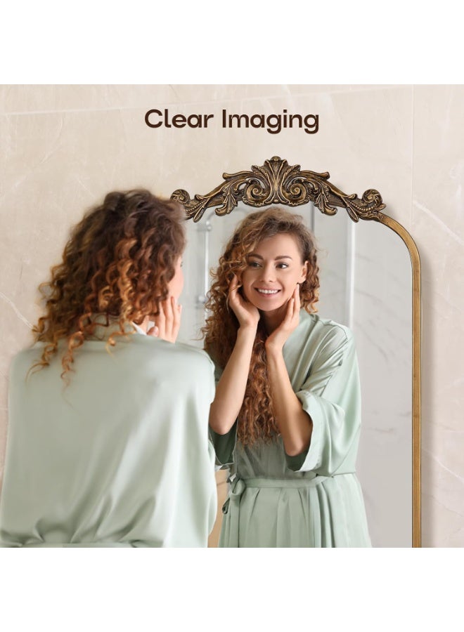 غوغا مرايات جداريه ذهبية فاخرة فينتج 91×61 سم، مرايا جدارية بإطار باروكي مزخرف وقوس أنيق، مرايا حائط ومرايا حمام / مراية حمام للحمام وغرفة النوم وغرفة المعيشة، مرايا مدخل / مراية مدخل للمداخل وفوق المدفأة - Image 4